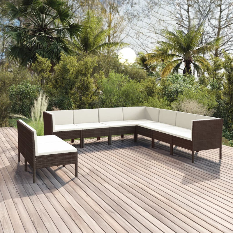 9-delige Loungeset met kussens poly rattan bruin MeubelReus