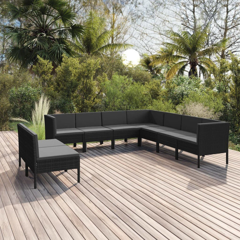 9-delige Loungeset met kussens poly rattan zwart MeubelReus