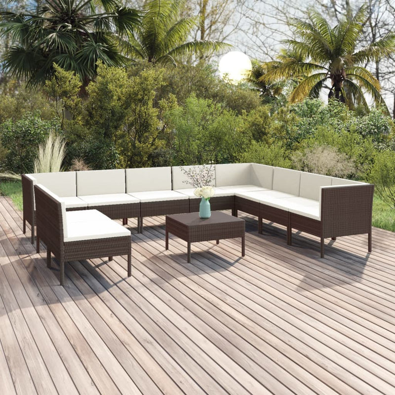 11-delige Loungeset met kussens poly rattan bruin MeubelReus