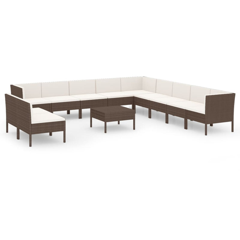 12-delige Loungeset met kussens poly rattan bruin MeubelReus