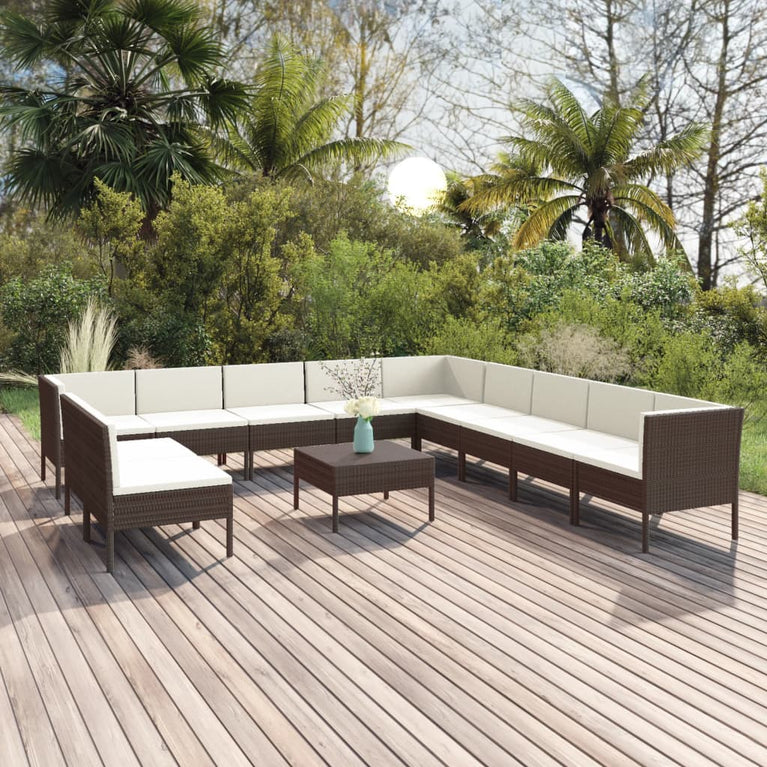 12-delige Loungeset met kussens poly rattan bruin MeubelReus