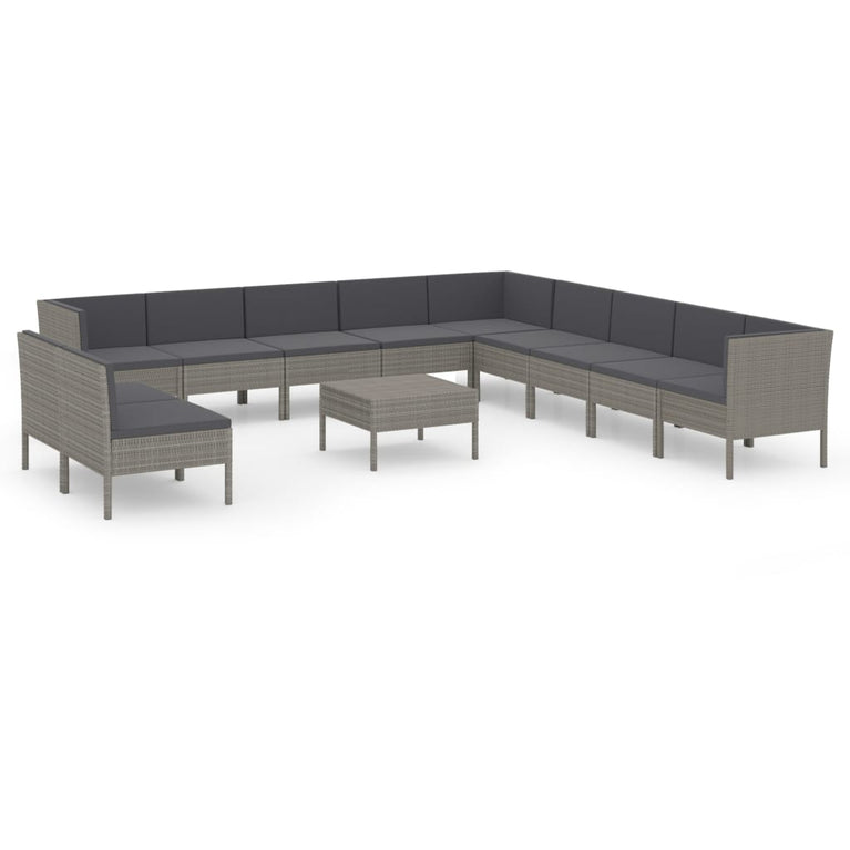 12-delige Loungeset met kussens poly rattan grijs MeubelReus