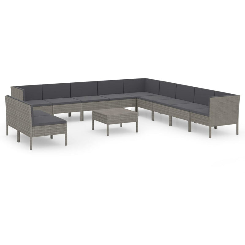 12-delige Loungeset met kussens poly rattan grijs MeubelReus