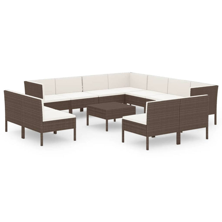 12-delige Loungeset met kussens poly rattan bruin MeubelReus