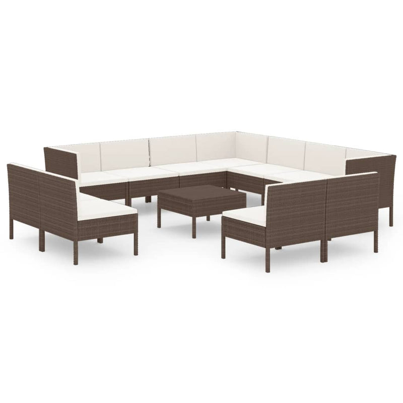 12-delige Loungeset met kussens poly rattan bruin MeubelReus