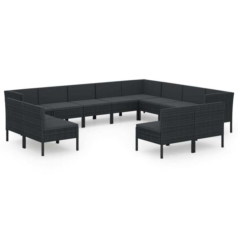 12-delige Loungeset met kussens poly rattan zwart MeubelReus