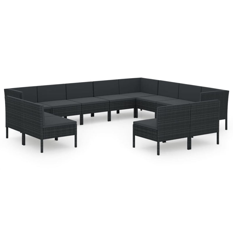 12-delige Loungeset met kussens poly rattan zwart MeubelReus