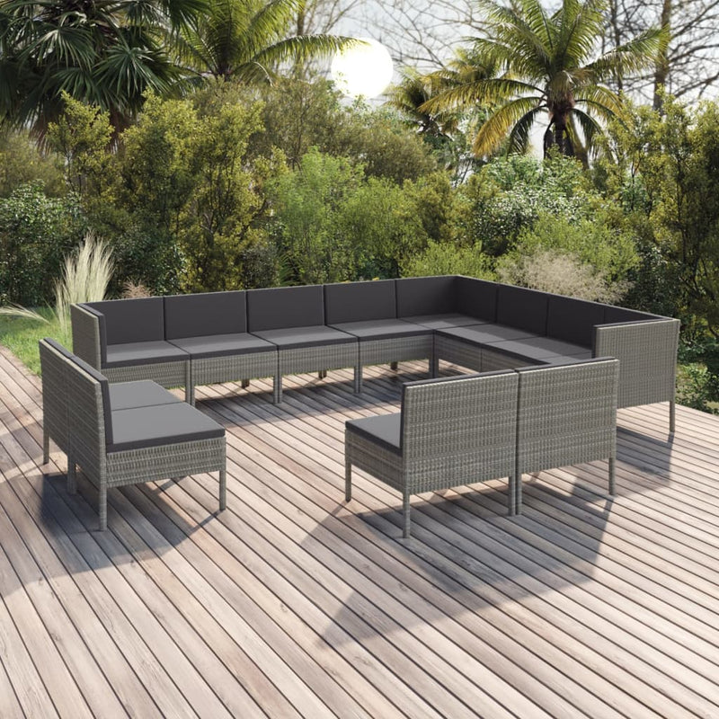 12-delige Loungeset met kussens poly rattan grijs MeubelReus
