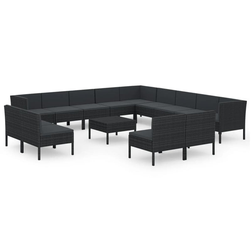 14-delige Loungeset met kussens poly rattan zwart MeubelReus