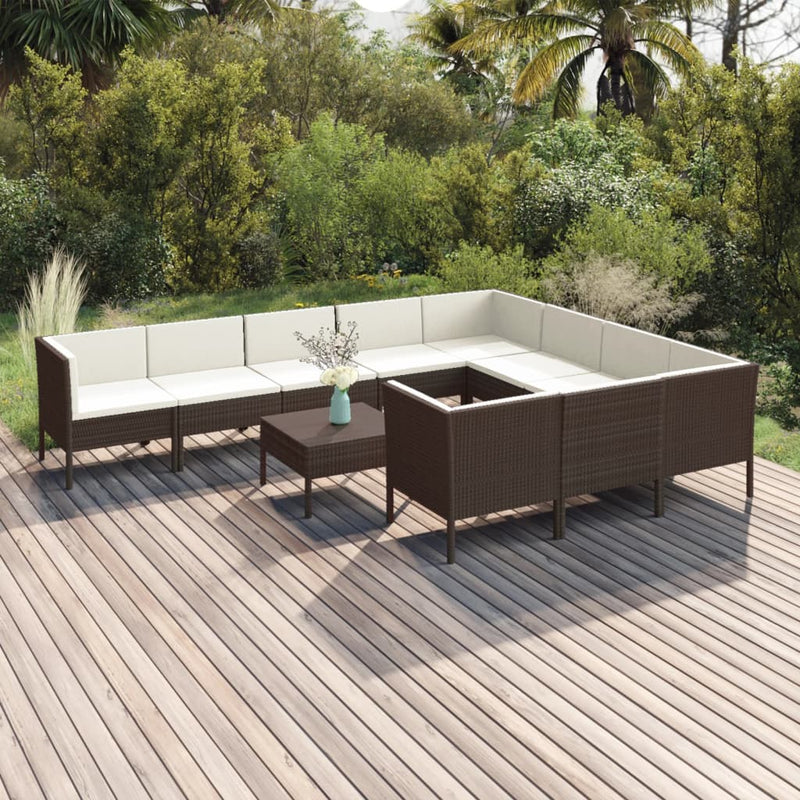 11-delige Loungeset met kussens poly rattan bruin MeubelReus