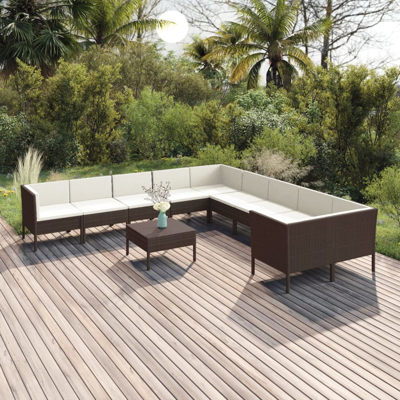 11-delige Loungeset met kussens poly rattan bruin MeubelReus