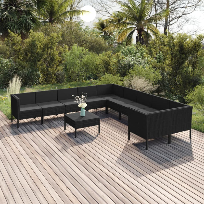 11-delige Loungeset met kussens poly rattan zwart MeubelReus