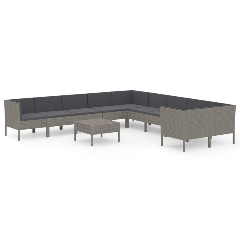 11-delige Loungeset met kussens poly rattan grijs MeubelReus