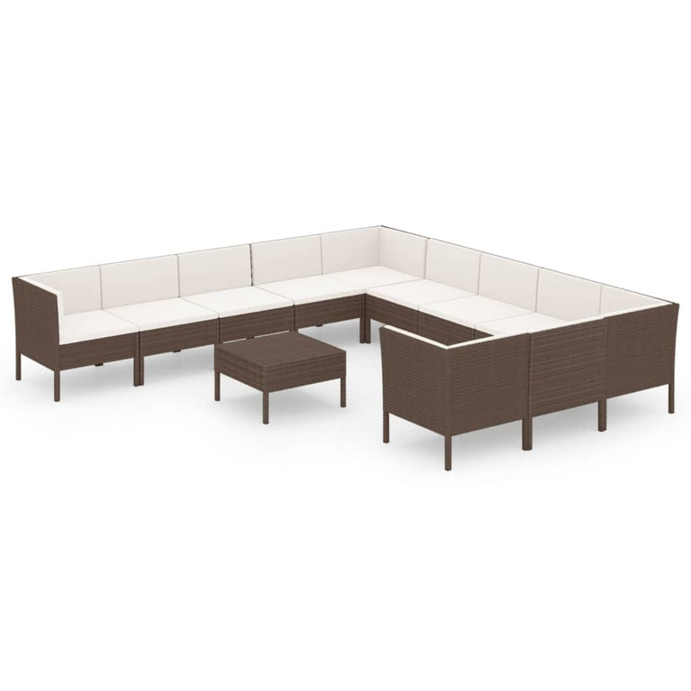12-delige Loungeset met kussens poly rattan bruin MeubelReus
