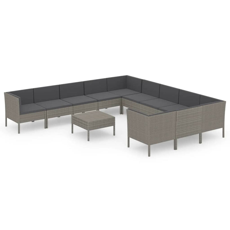 12-delige Loungeset met kussens poly rattan grijs MeubelReus