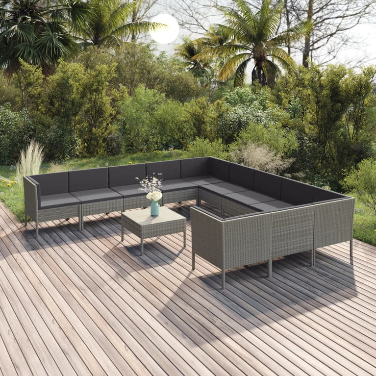 12-delige Loungeset met kussens poly rattan grijs MeubelReus