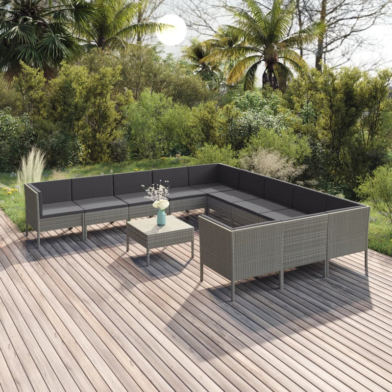 12-delige Loungeset met kussens poly rattan grijs MeubelReus
