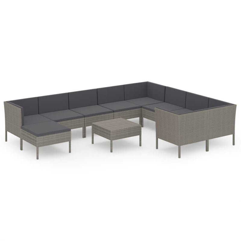11-delige Loungeset met kussens poly rattan grijs MeubelReus