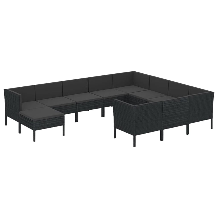 11-delige Loungeset met kussens poly rattan zwart MeubelReus