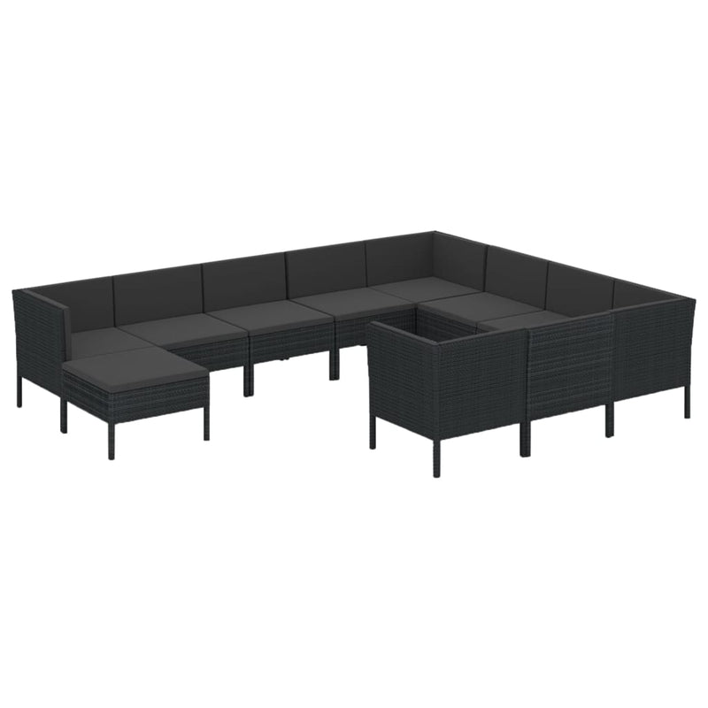 11-delige Loungeset met kussens poly rattan zwart MeubelReus