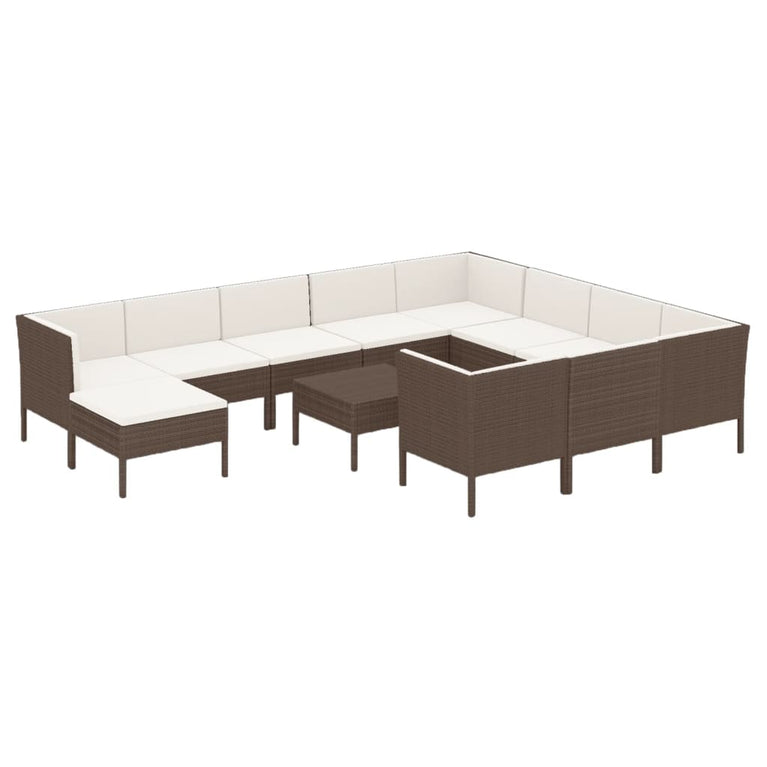 12-delige Loungeset met kussens poly rattan bruin MeubelReus