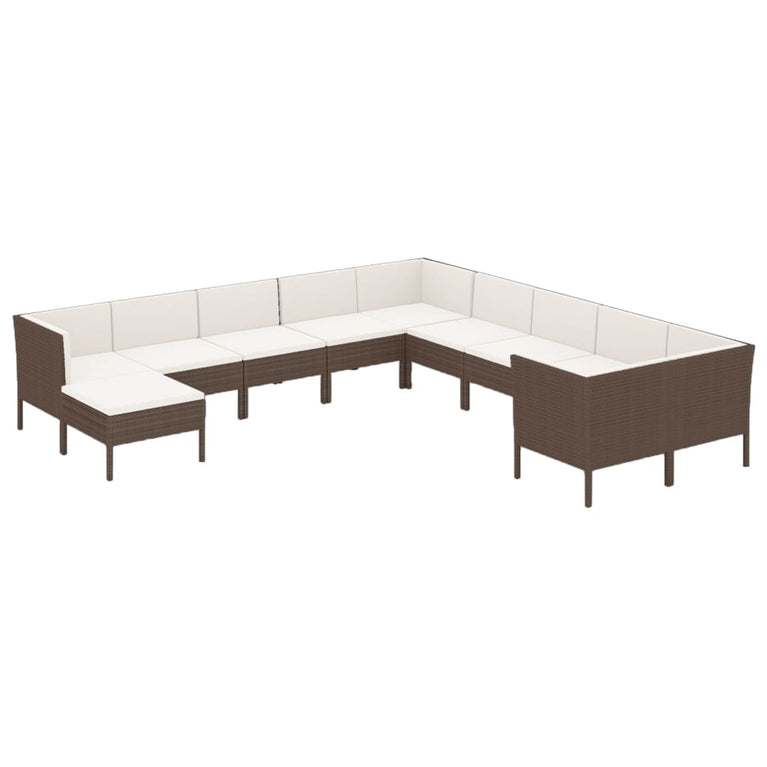 11-delige Loungeset met kussens poly rattan bruin MeubelReus