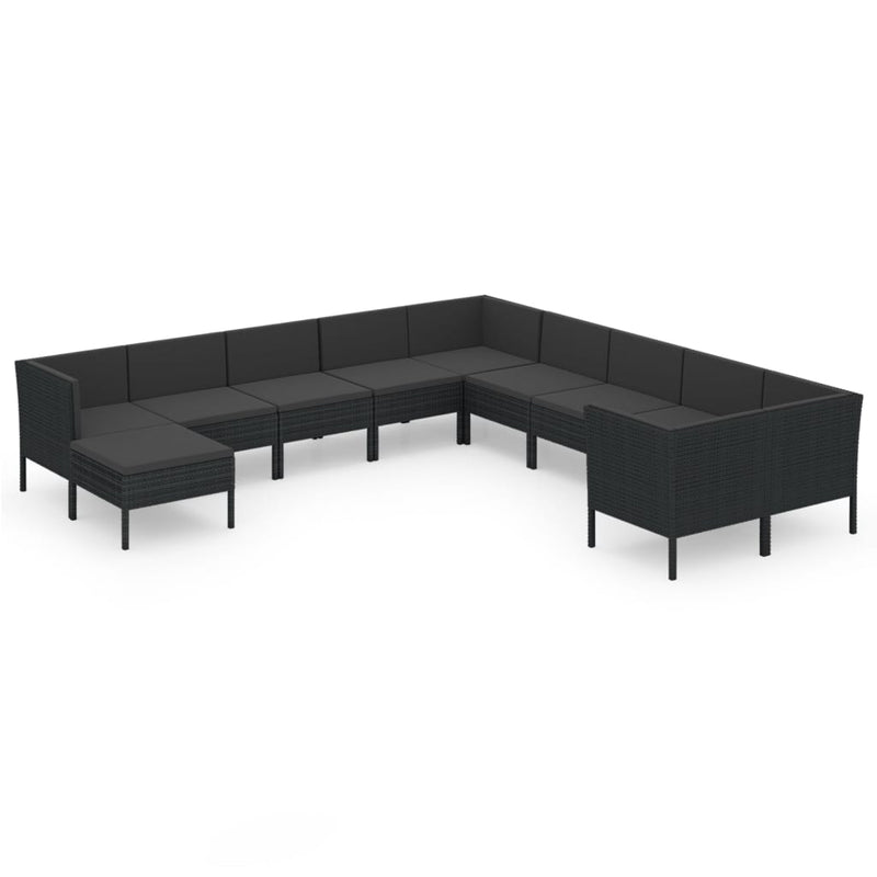11-delige Loungeset met kussens poly rattan zwart MeubelReus