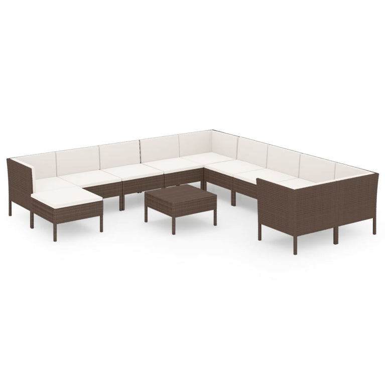 12-delige Loungeset met kussens poly rattan bruin MeubelReus