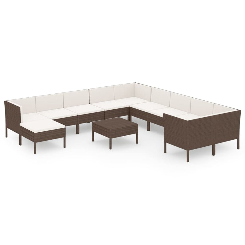12-delige Loungeset met kussens poly rattan bruin MeubelReus