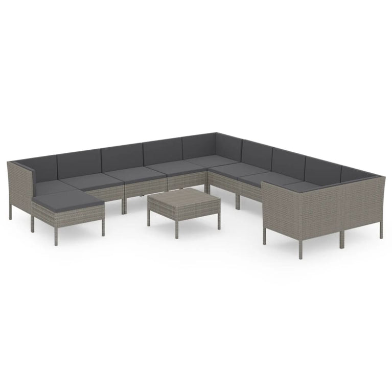 12-delige Loungeset met kussens poly rattan grijs MeubelReus