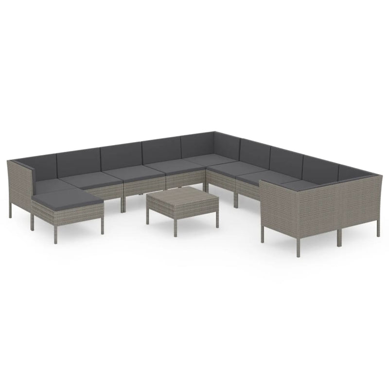12-delige Loungeset met kussens poly rattan grijs MeubelReus