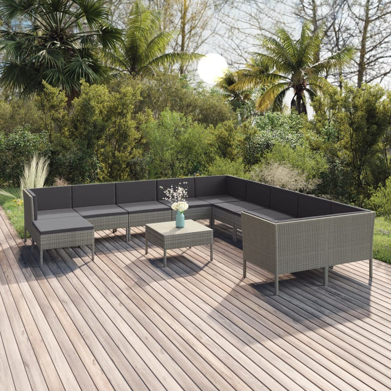12-delige Loungeset met kussens poly rattan grijs MeubelReus