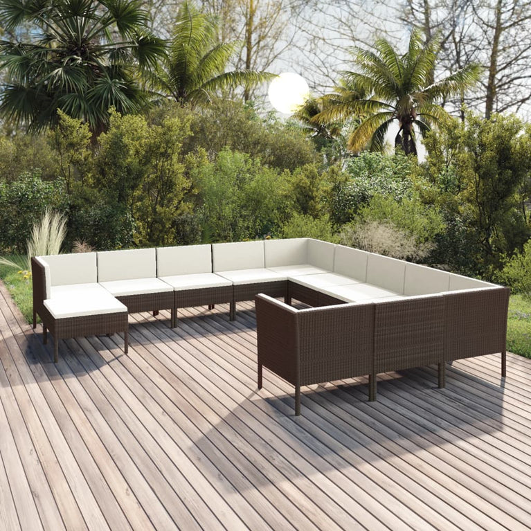 12-delige Loungeset met kussens poly rattan bruin MeubelReus