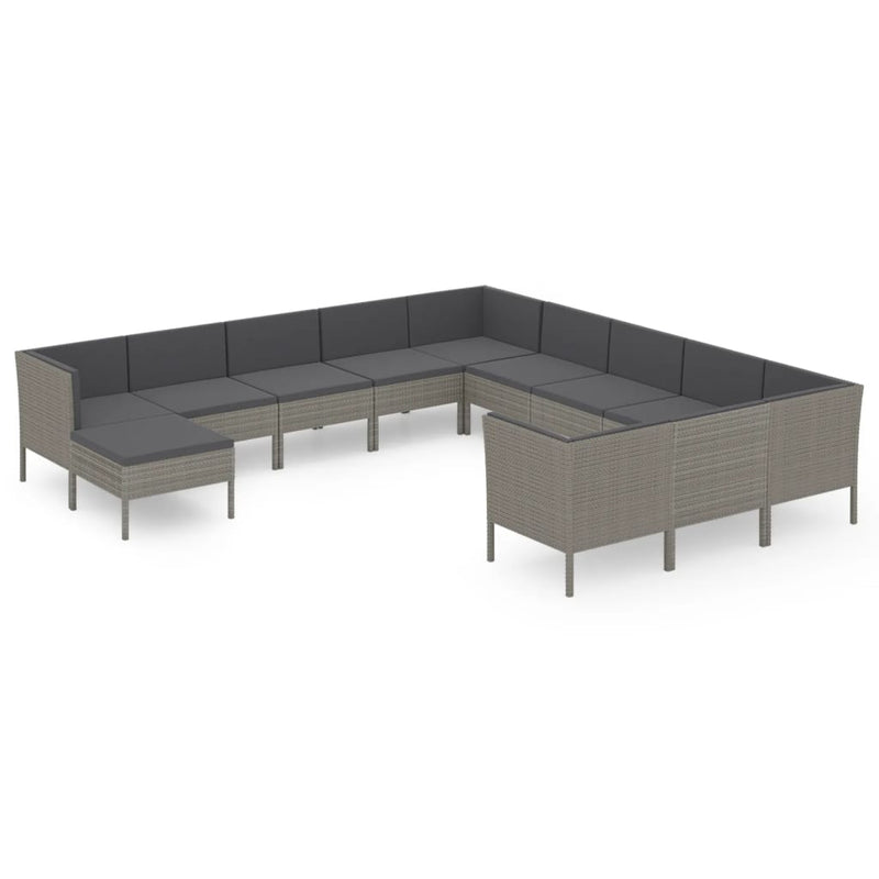 12-delige Loungeset met kussens poly rattan grijs MeubelReus