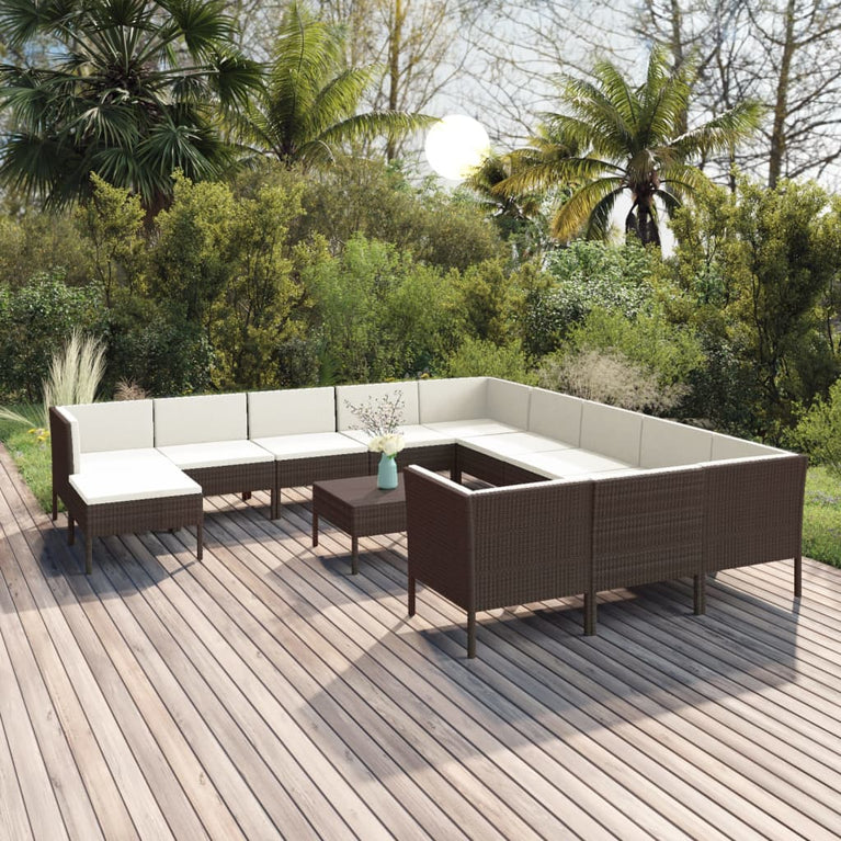 13-delige Loungeset met kussens poly rattan bruin MeubelReus