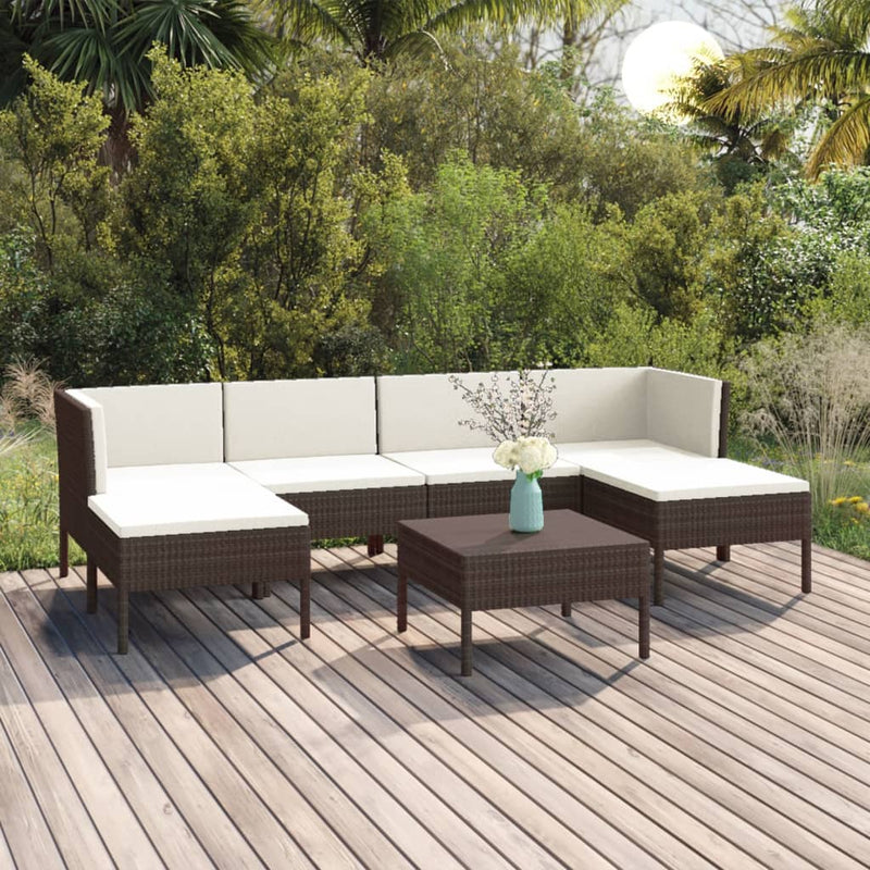 7-delige Loungeset met kussens poly rattan bruin MeubelReus