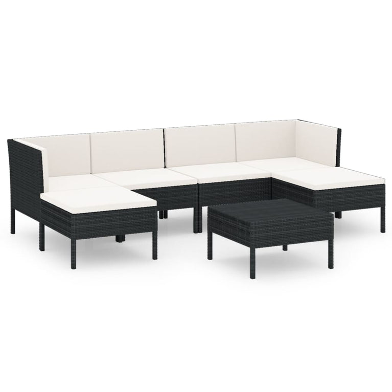 7-delige Loungeset met kussens poly rattan zwart MeubelReus