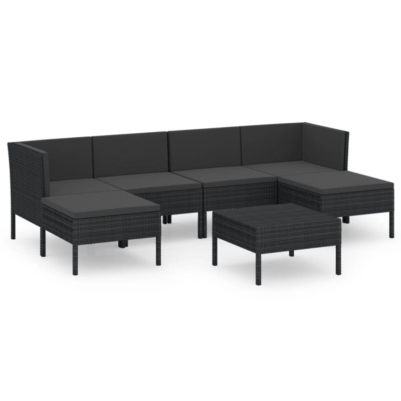 7-delige Loungeset met kussens poly rattan zwart MeubelReus