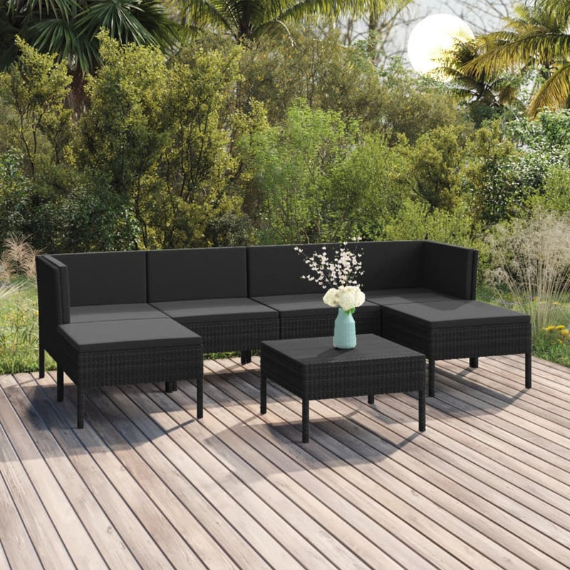 7-delige Loungeset met kussens poly rattan zwart MeubelReus