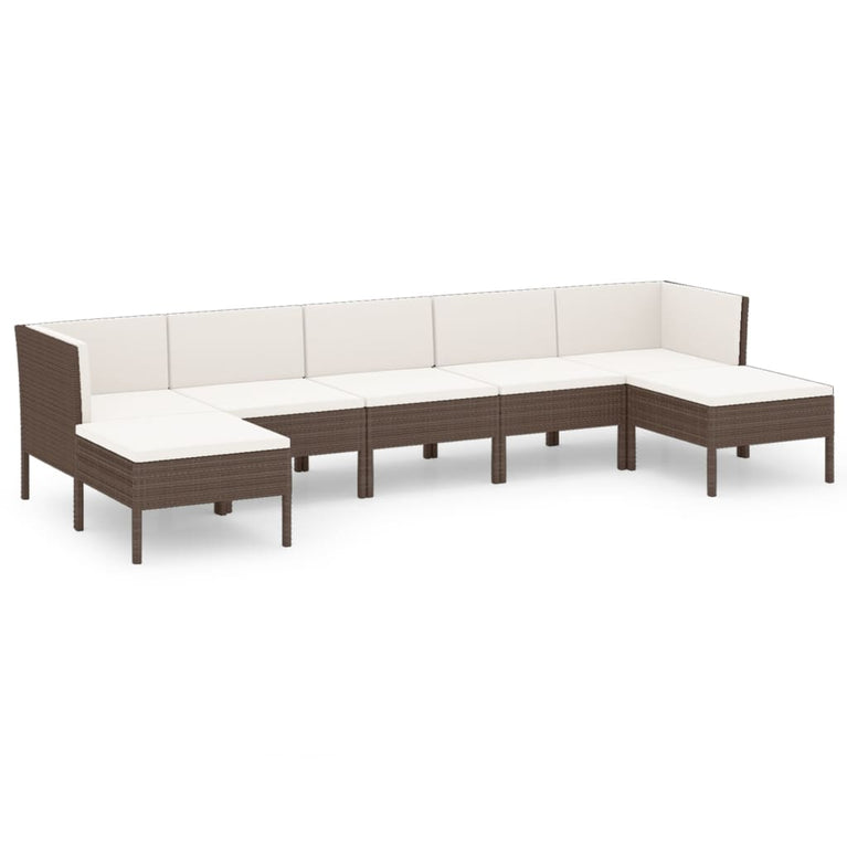 7-delige Loungeset met kussens poly rattan bruin MeubelReus