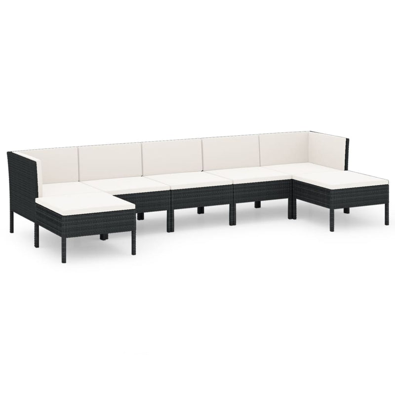 7-delige Loungeset met kussens poly rattan zwart MeubelReus
