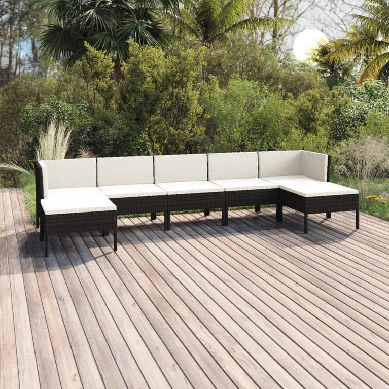 7-delige Loungeset met kussens poly rattan zwart MeubelReus