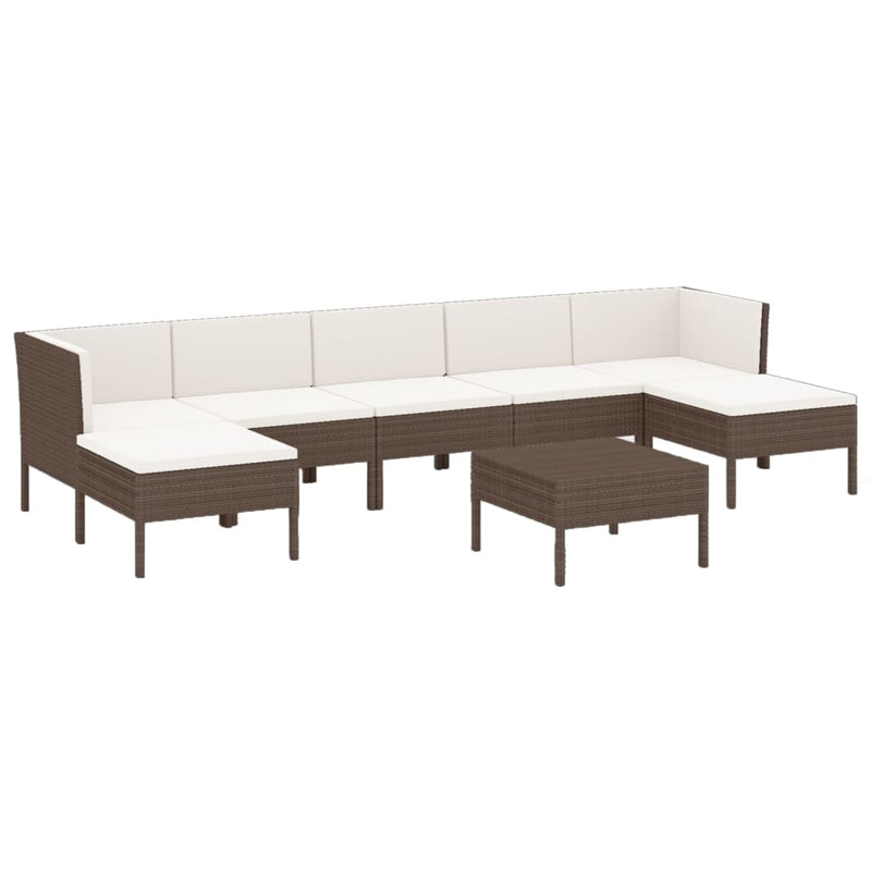 8-delige Loungeset met kussens poly rattan bruin