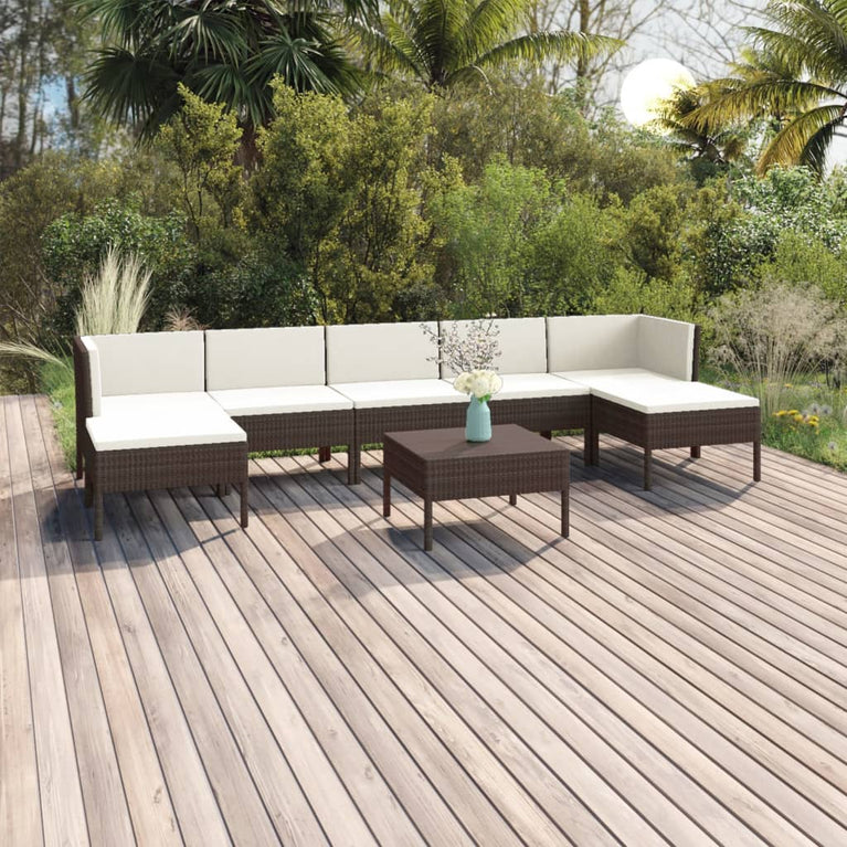 8-delige Loungeset met kussens poly rattan bruin