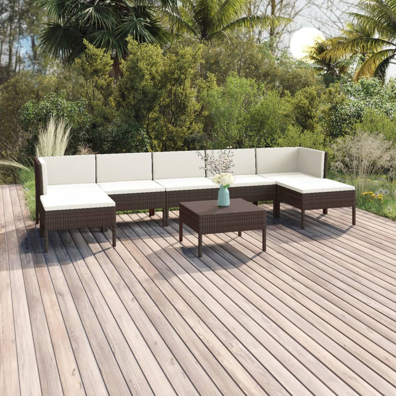 8-delige Loungeset met kussens poly rattan bruin