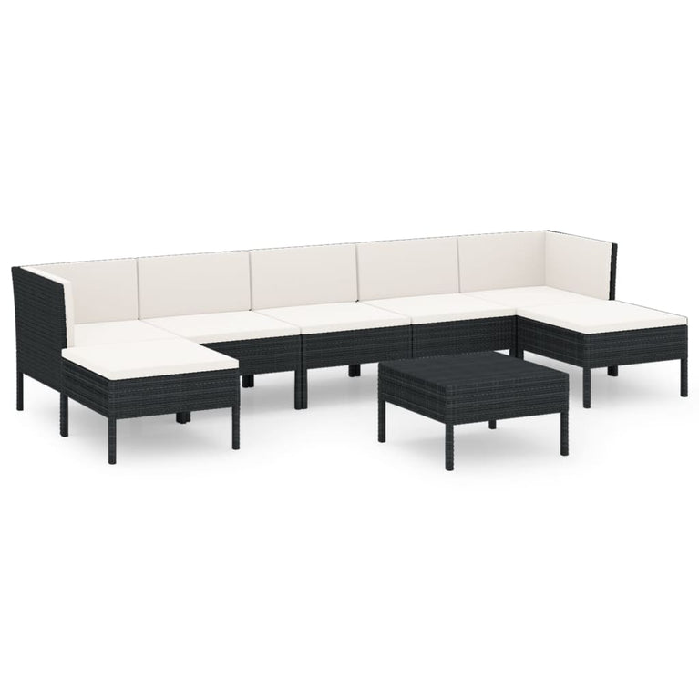 8-delige Loungeset met kussens poly rattan zwart MeubelReus
