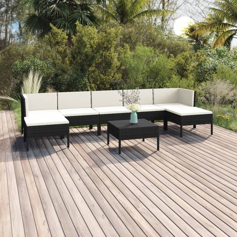 8-delige Loungeset met kussens poly rattan zwart MeubelReus