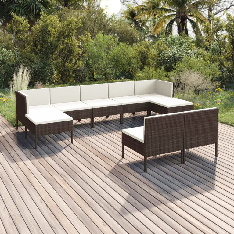 9-delige Loungeset met kussens poly rattan bruin MeubelReus