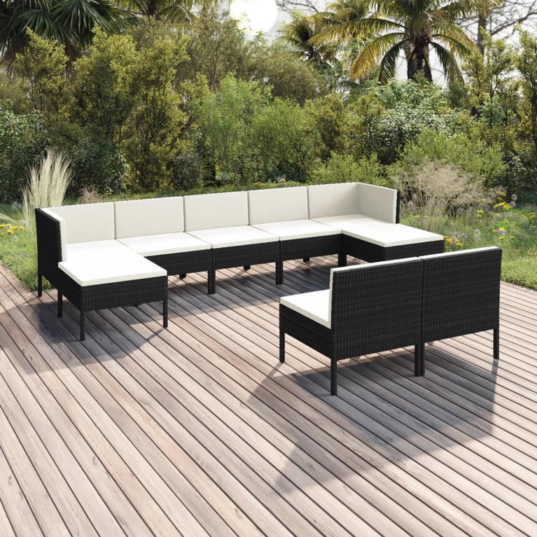 9-delige Loungeset met kussens poly rattan zwart MeubelReus