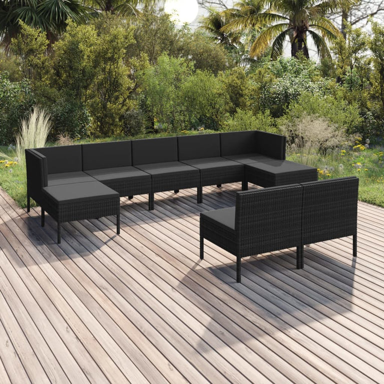 9-delige Loungeset met kussens poly rattan zwart MeubelReus